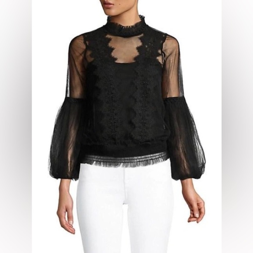 Black Mesh Sheer Floral Top